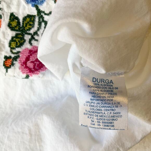 Durga Women Dress size M White See Through Floral Embroidery KneeLength Summer - Picture 7 of 10